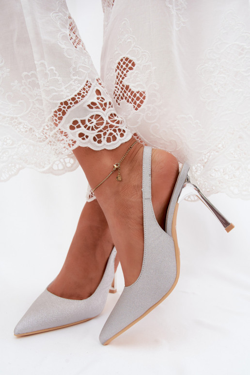 Zapatos de tacón plateados brillantes con tacón abierto Marcella