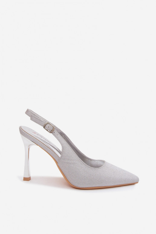 Zapatos de tacón plateados brillantes con tacón abierto Marcella