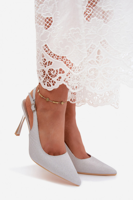 Zapatos de tacón plateados brillantes con tacón abierto Marcella