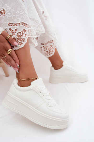 Zapatillas blancas de mujer con plataforma de cuero sintético Crosbella