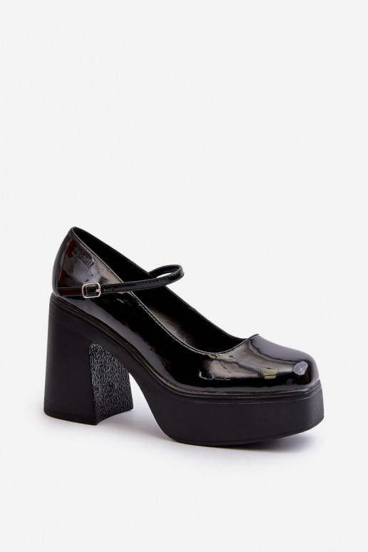 Zapatos negros para mujer con efecto charol y plataforma Big Star NN274004