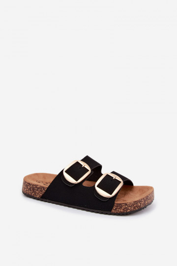 Zapatillas negras para mujer con hebillas en suela de corcho Bubbelia