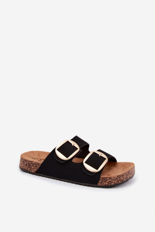 Zapatillas negras para mujer con hebillas en suela de corcho Bubbelia
