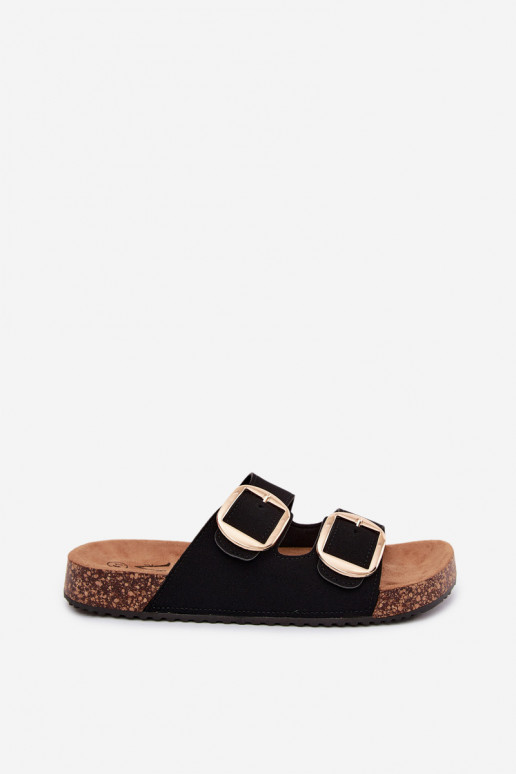 Zapatillas negras para mujer con hebillas en suela de corcho Bubbelia