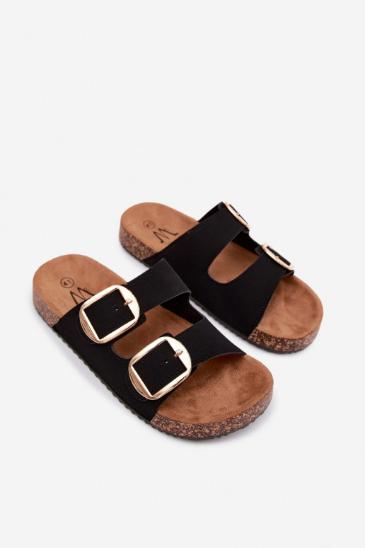 Zapatillas negras para mujer con hebillas en suela de corcho Bubbelia