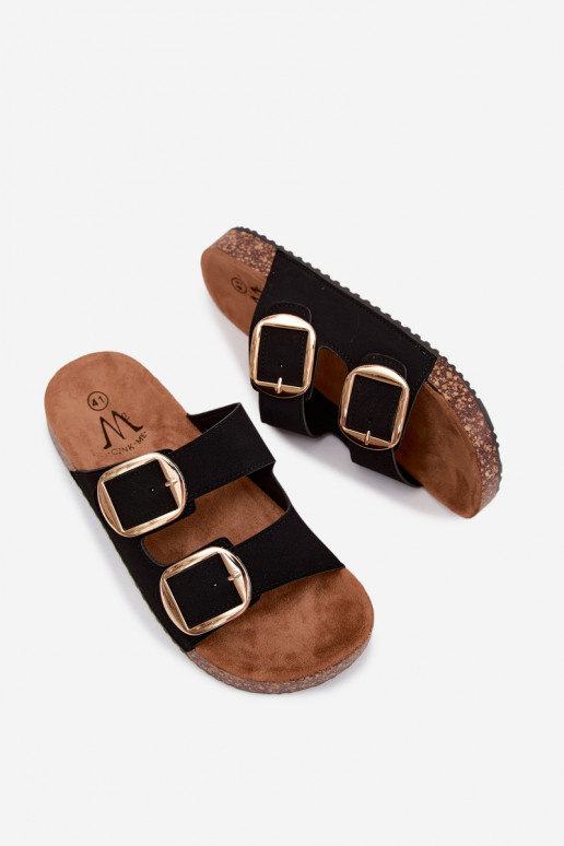 Zapatillas negras para mujer con hebillas en suela de corcho Bubbelia