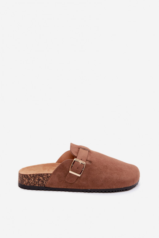 Zuecos con plataforma y hebillas en marrón Selio