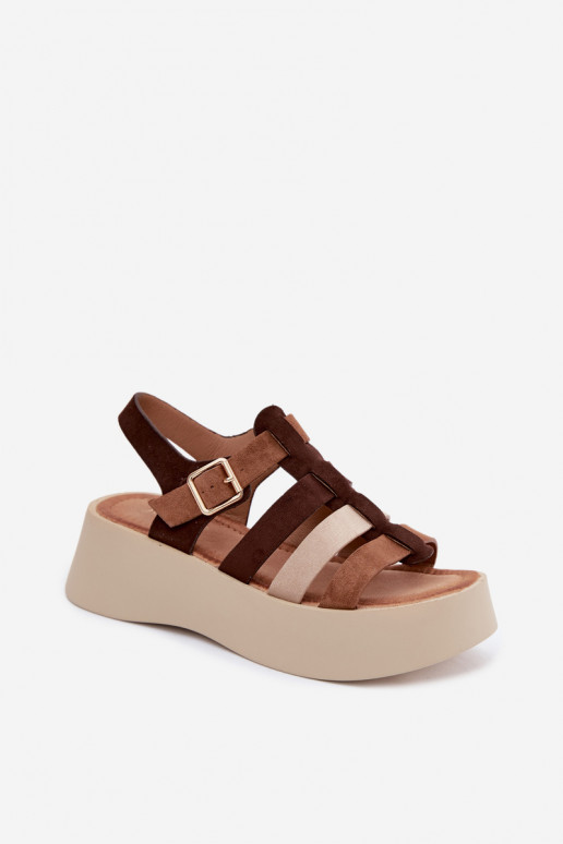 Sandalias con plataforma y tiras de ante sintético en marrón Glimelle