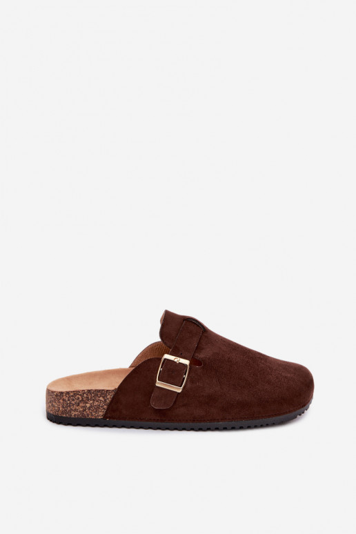 Zuecos para mujer con plataforma y hebillas en color chocolate Selio
