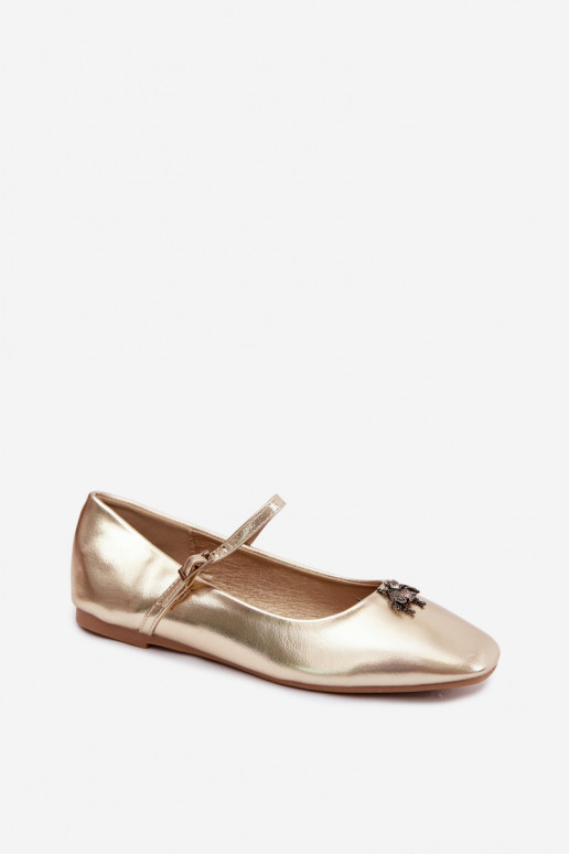 Bailarinas para mujer con tirantes y hebillas en color oro de cuero sintético Pinea
