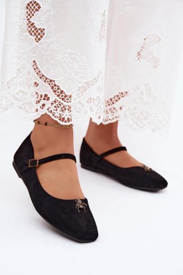 Bailarinas para mujer con tirantes y hebillas en color negro de ante sintético Pinea