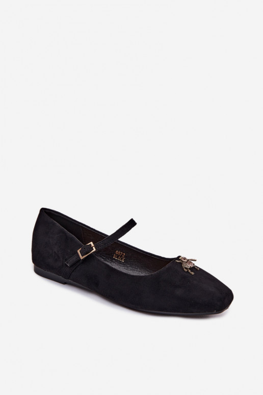 Bailarinas para mujer con tirantes y hebillas en color negro de ante sintético Pinea