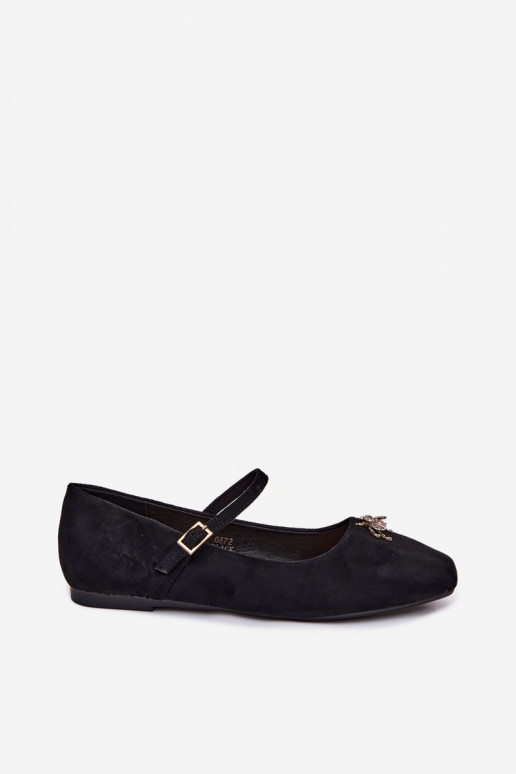 Bailarinas para mujer con tirantes y hebillas en color negro de ante sintético Pinea