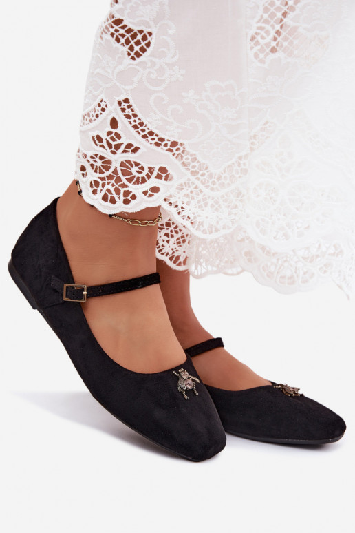 Bailarinas para mujer con tirantes y hebillas en color negro de ante sintético Pinea