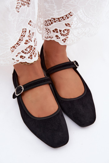 Bailarinas para mujer con tirantes en color negro de ante sintético Birchia