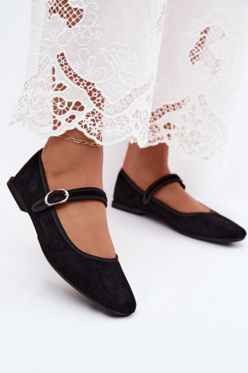 Bailarinas para mujer con tirantes en color negro de ante sintético Birchia 2