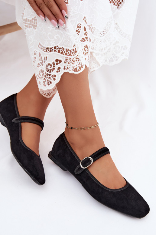 Bailarinas para mujer con tirantes en color negro de ante sintético Birchia