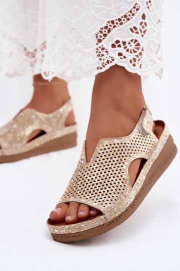 Sandalias de plataforma doradas con corte Tai turiciejka L4494-25