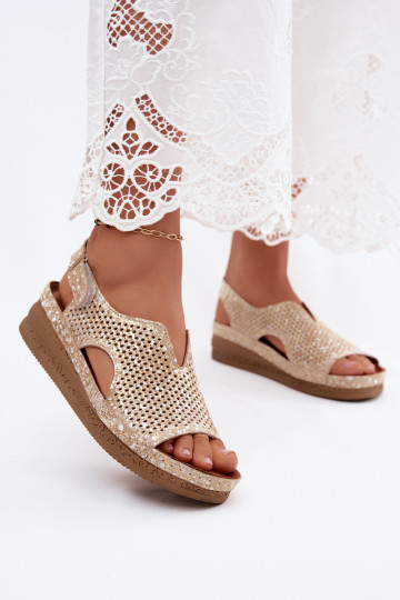 Sandalias de plataforma doradas con corte Tai turiciejka L4494-25 2