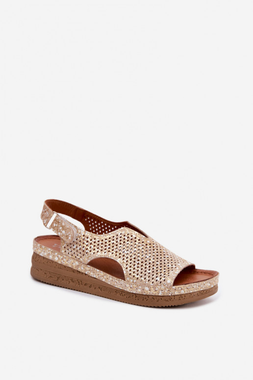 Sandalias de plataforma doradas con corte Tai turiciejka L4494-25