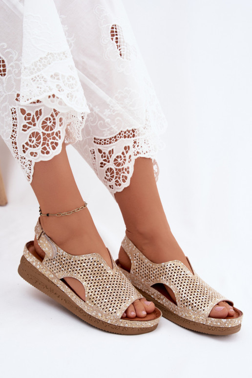 Sandalias de plataforma doradas con corte Tai turiciejka L4494-25