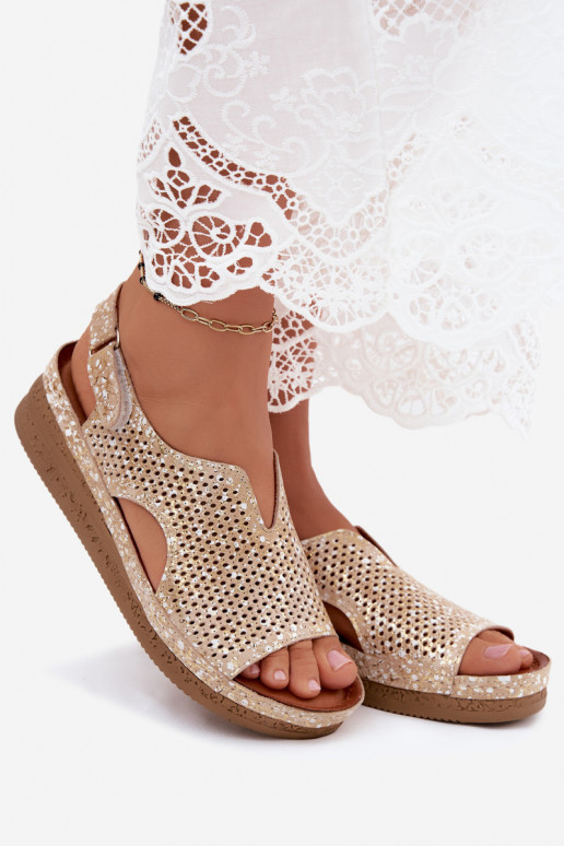 Sandalias de plataforma doradas con corte Tai turiciejka L4494-25
