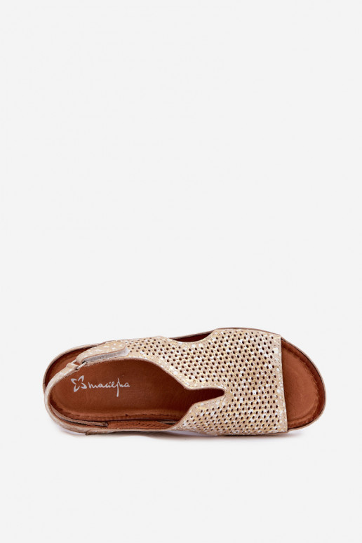 Sandalias de plataforma doradas con corte Tai turiciejka L4494-25