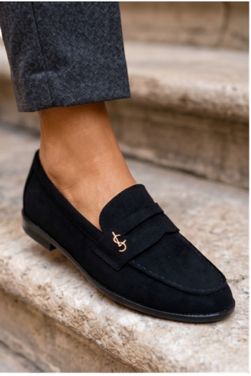 Mocasines de mujer de ante sintético negros Prestelle