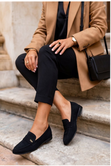 Mocasines de mujer de ante sintético negros Prestelle 2