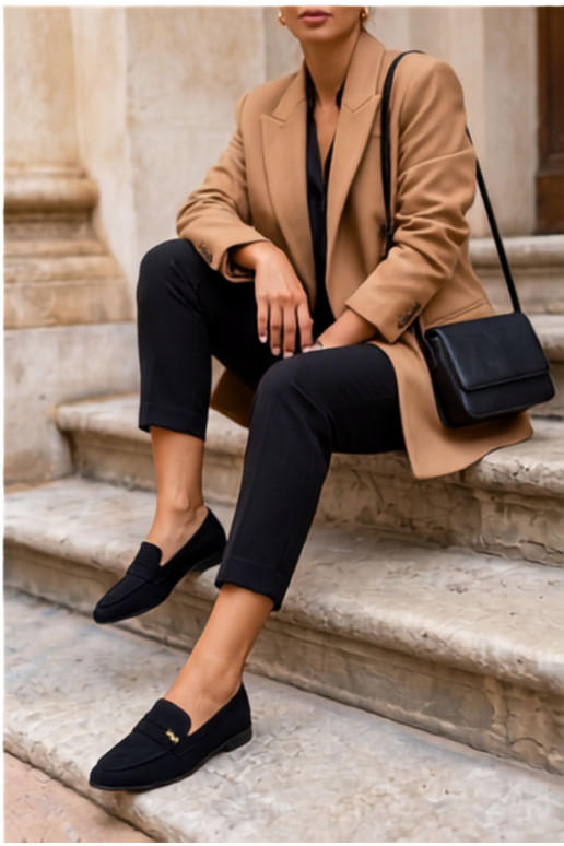 Mocasines de mujer de ante sintético negros Prestelle