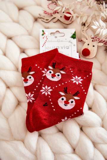 Calcetines navideños para mujer con brillo en color rojo Reindeers