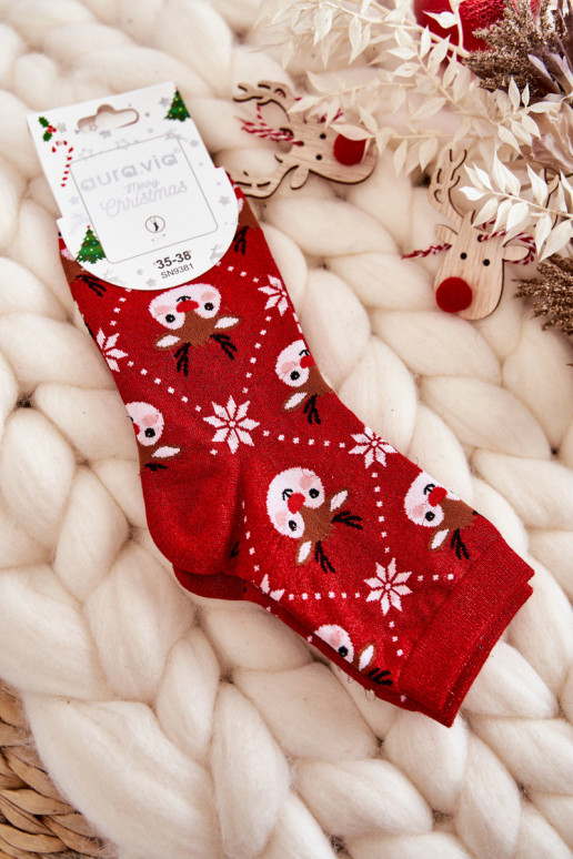Calcetines navideños para mujer con brillo en color rojo Reindeers