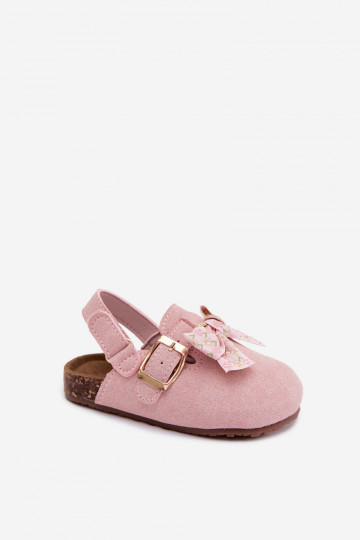 Zuecos para niños con lazos en color rosa Rosella