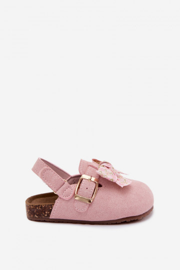 Zuecos para niños con lazos en color rosa Rosella 2