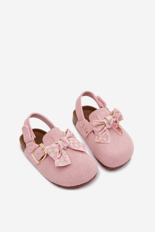 Zuecos para niños con lazos en color rosa Rosella