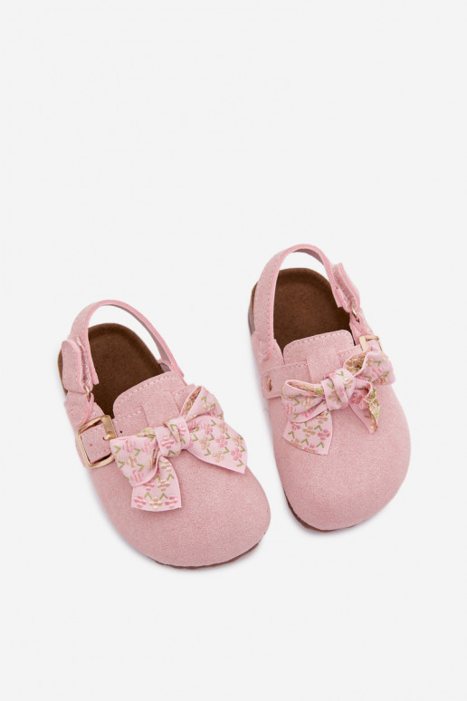 Zuecos para niños con lazos en color rosa Rosella