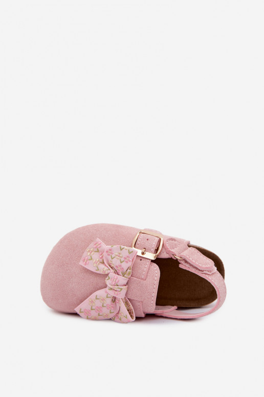 Zuecos para niños con lazos en color rosa Rosella