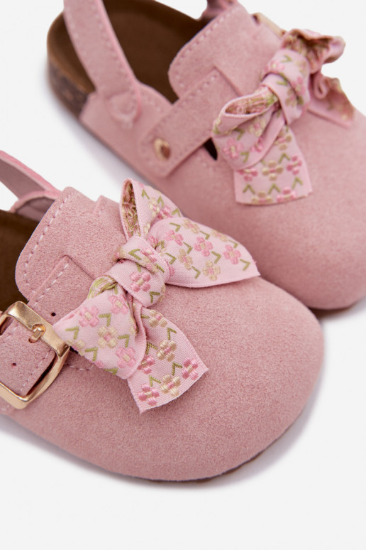 Zuecos para niños con lazos en color rosa Rosella
