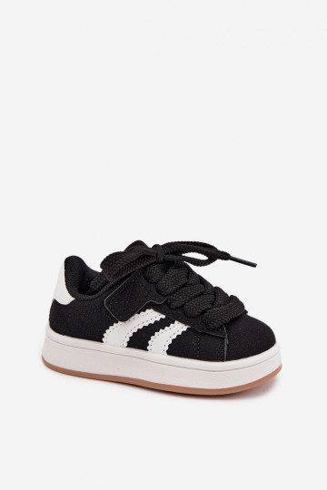Zapatillas para niños con cierres de velcro en cuero sintético color negro Zoya