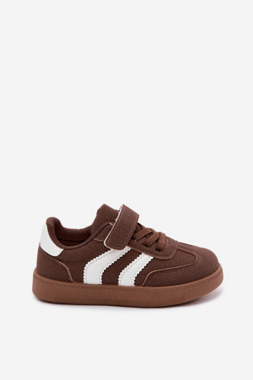 Zapatillas para niños con cierres de velcro en cuero sintético color marrón Ronja 2