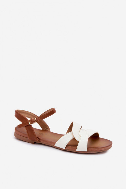 Sandalias planas para mujeres S.Barski en blanco-marrón