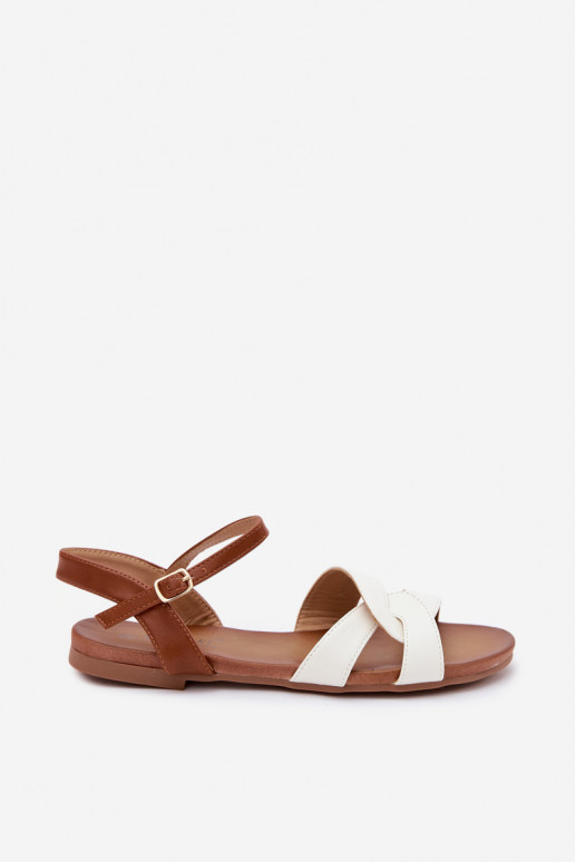 Sandalias planas para mujeres S.Barski en blanco-marrón
