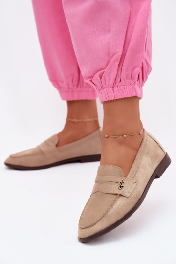 Mocasines de mujer de ante sintético color arena Prestelle 2