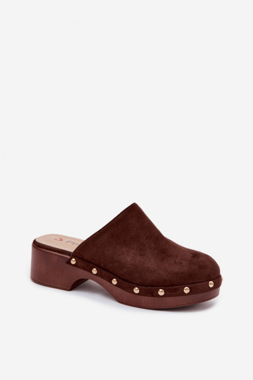 Zuecos para mujeres de ante sintético en dorado con tachuelas Cherryelle