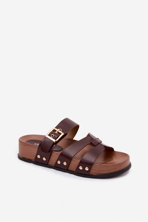 Zapatillas para mujeres de cuero sintético con hebillas en marrón Cambria