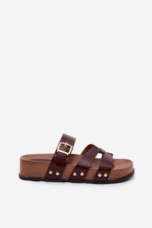 Zapatillas para mujeres de cuero sintético con hebillas en marrón Cambria