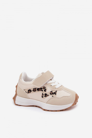 Zapatillas infantiles con velcro y estampado de leopardo en color arena Cosima