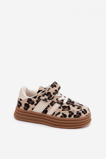 Zapatillas deportivas infantiles con estampado de leopardo y velcro en color arena Satinia