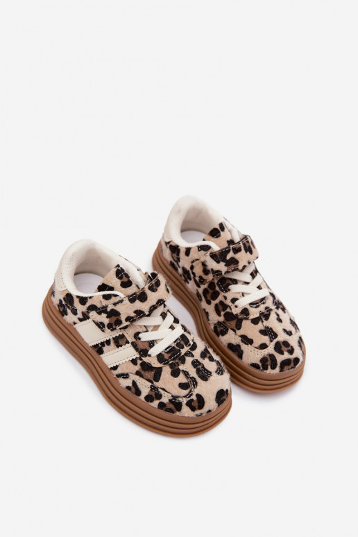 Zapatillas deportivas infantiles con estampado de leopardo y velcro en color arena Satinia
