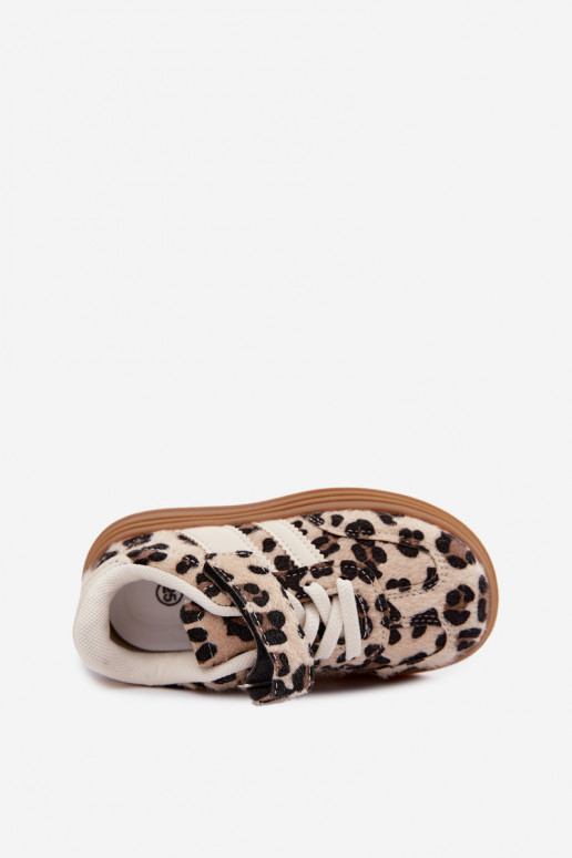 Zapatillas deportivas infantiles con estampado de leopardo y velcro en color arena Satinia